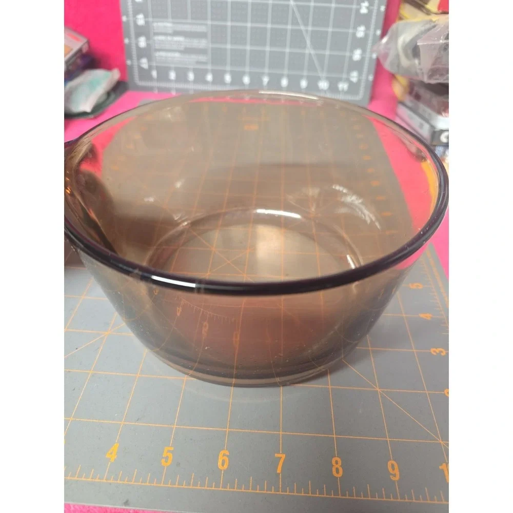 Vintage Corning Vision Ware 1.5 L Amber Glass Pot Sauce Pan & Lid Needs Cleaning